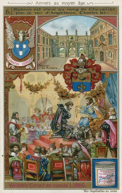 Peter Paul Rubens recibiendo un título de caballero del rey Carlos I de Inglaterra, 1630 de European School